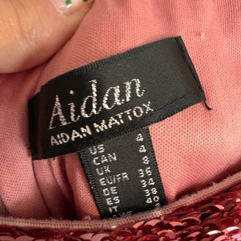 Aidan Mattox Dress Womens 4 Pink Barbie Sequin Party Cocktail Short Sleeve Mini - Picture 3 of 9